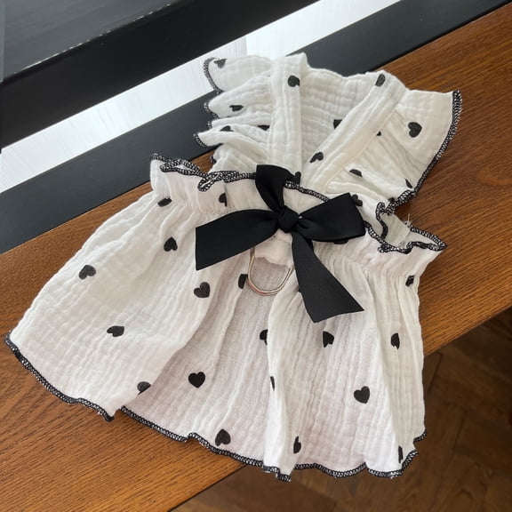 Zhuge Adorable Heart Print Pet Skirt with Bow, Festive Dress for Cats & Dogs, Holiday, Birthday & Wedding Outfit, 1 Piece-M Size,Black