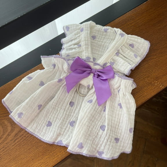 Zhuge Adorable Heart Print Pet Skirt with Bow, Festive Dress for Cats & Dogs, Holiday, Birthday & Wedding Outfit, 1 Piece-M Size,Purple
