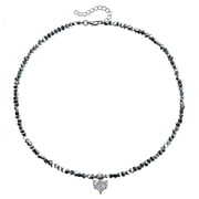 Zhuge Artisanal Handmade Glass Bead Heart Choker, Boho-Chic Beaded Pendant Necklace with Trendy Flair, Grey