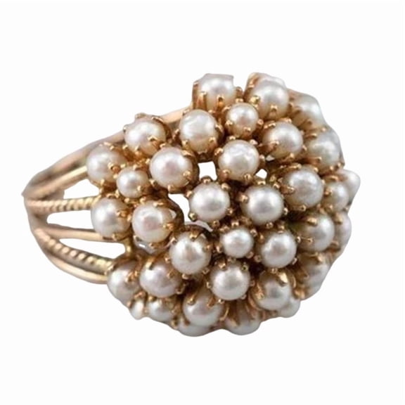 Zhuge Baroque Inspired Faux Pearl Stacking Ring - Size 8, Artisanal Vintage Charm for Party & Everyday Elegance