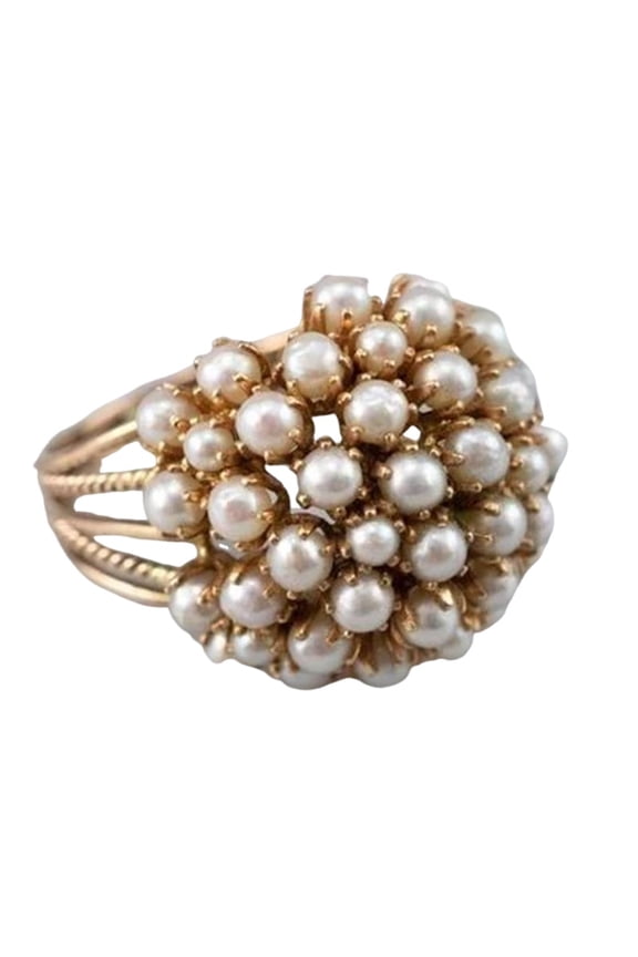 Baroque Inspired Faux Pearl Stacking Ring - Size 8, Artisanal Vintage Charm for Party & Everyday Elegance