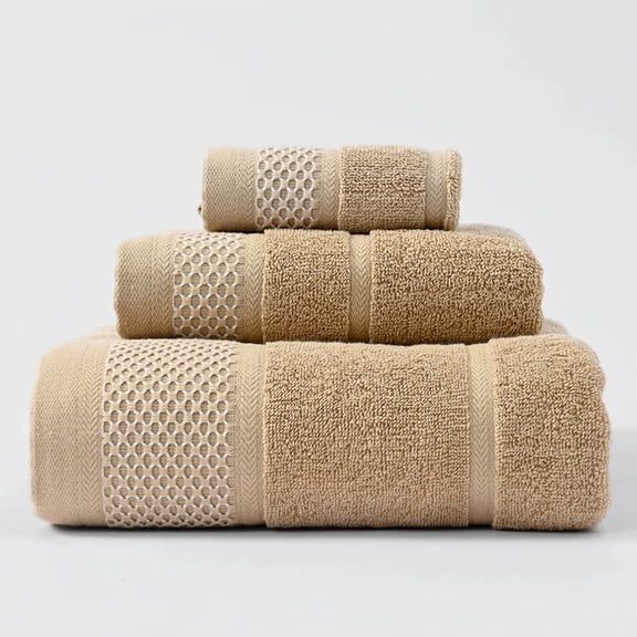 Zhuge Basics 3 Piece Fade resistant Towel set, 100% Cotton towels for bathroom, soft and absorbent, 1 Bath Towels, 1 Hand Towels and 1 Washcloths bathroom towel set,Khaki