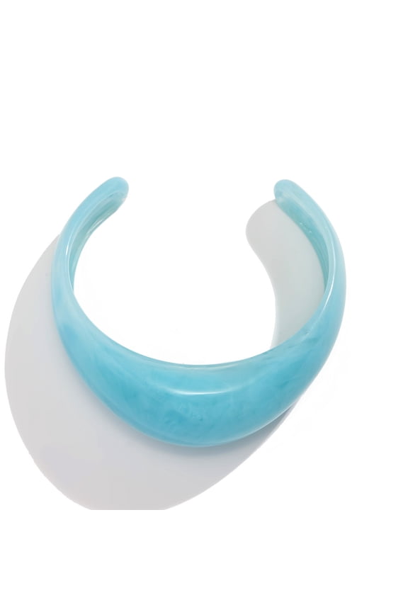 Blue Adjustable Open-Cuff Bold Acrylic Resin Bangle, Single Piece Statement Chunky Cuff Bracelet with Glossy Finish