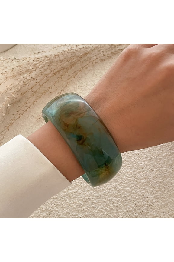 Blue Bold Circular Chunky Acrylic Resin Bangle, Single Piece Statement Wristband Bracelet with Glossy Finish