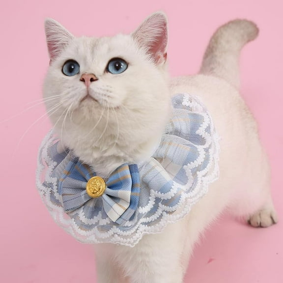 Zhuge Blue L Size Vintage-Style Pet Bow Tie Collar for Cats & Small Dogs, Retro Bowtie Accessory, Collars Category - 1 Piece