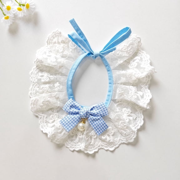 Zhuge Blue M Size Charming Lace Pet Collar with Saliva Absorbent Towel, Cute Round Neck Scarf for Dogs (Single Piece)