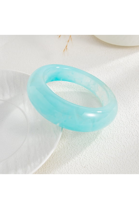Blue Sleek Circular Chunky Acrylic Cuff Bracelet, Single Piece Minimalist Resin Bangle with Smooth Finish