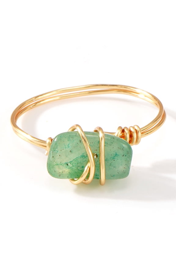 Bohemian Energy Crystal Ring - Size 9, Handcrafted Adjustable Wire Wrap with Natural Irregular Gemstone,1 Piece,Style A,Green