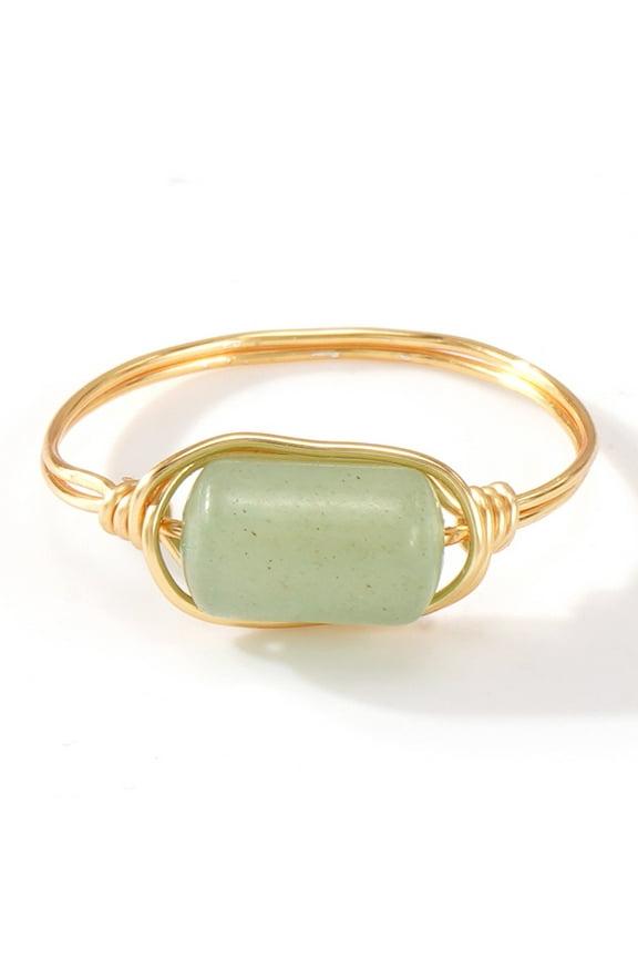 Bohemian Energy Crystal Ring - Size 9, Handcrafted Adjustable Wire Wrap with Natural Irregular Gemstone,1 Piece,Style B,Green