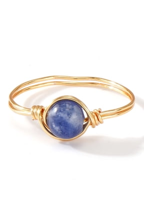Bohemian Energy Crystal Ring - Size 9, Handcrafted Adjustable Wire Wrap with Natural Irregular Gemstone,1 Piece,Style C,Dark Blue