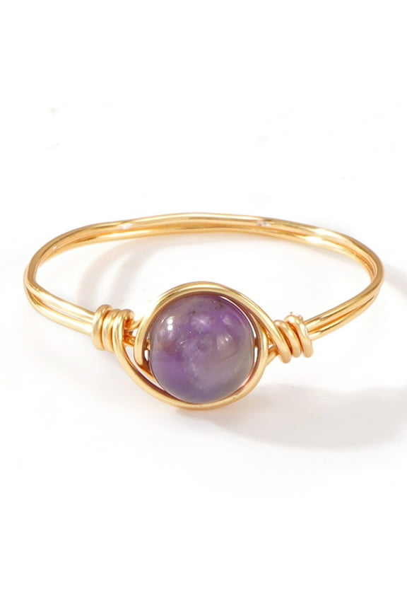Bohemian Energy Crystal Ring - Size 9, Handcrafted Adjustable Wire Wrap with Natural Irregular Gemstone,1 Piece,Style C,Purple