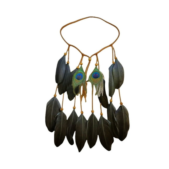 Zhuge Bohemian Feather Headband, Festival Headpiece, Black