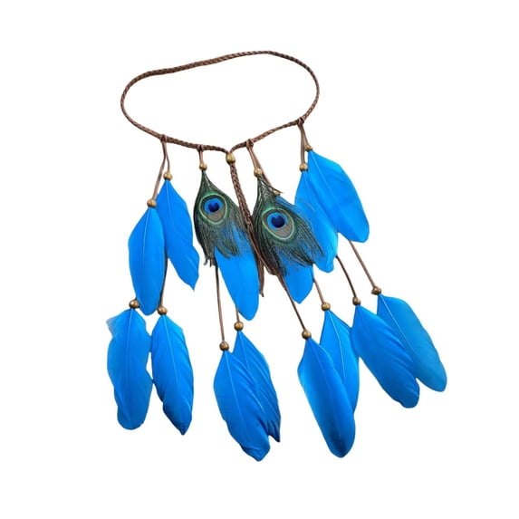 Zhuge Bohemian Feather Headband, Festival Headpiece, Blue