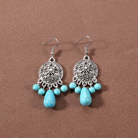 Zhuge Bohemian Handcrafted Turquoise Drop Dangle Earrings, 1 Pair Lightweight Boho Statement Jewelry,B13