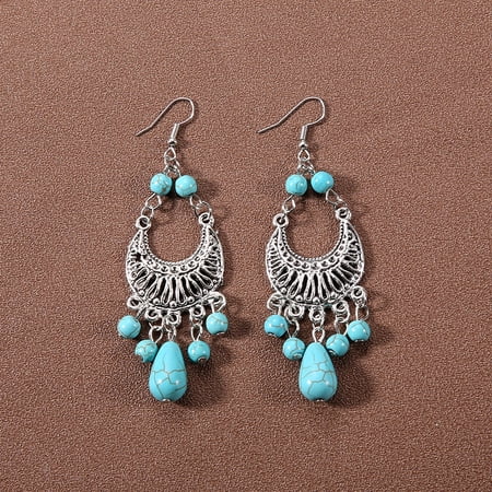 Zhuge Bohemian Handcrafted Turquoise Drop Dangle Earrings, 1 Pair Lightweight Boho Statement Jewelry,B16