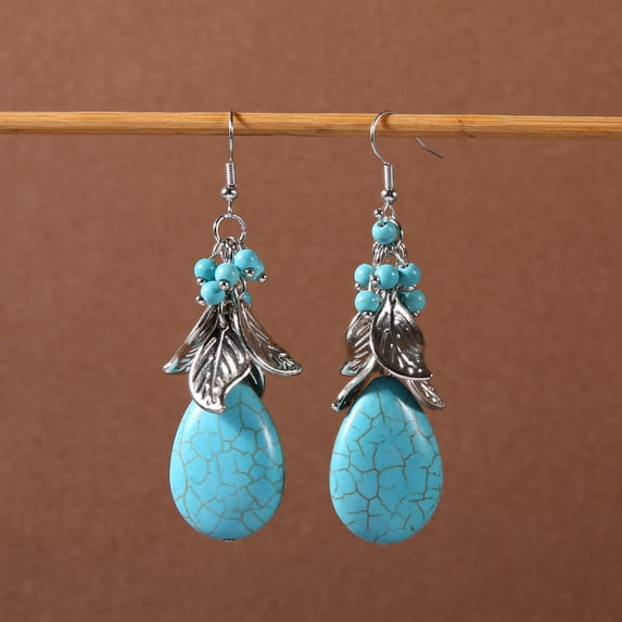 Zhuge Bohemian Handcrafted Turquoise Drop Dangle Earrings, 1 Pair Lightweight Boho Statement Jewelry,B27