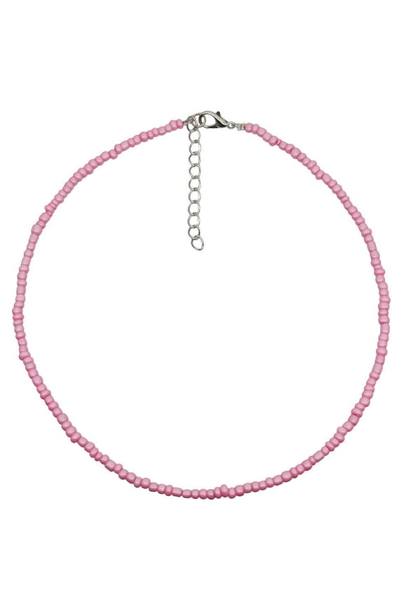 Bohemian Rice Bead Choker Necklace, 1-Piece Boho Fashion Jewelry with Accent Beads-Pink