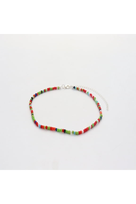 Bohemian Rice Bead Choker Necklace, 1-Piece Boho Fashion Jewelry with Accent Beads-R01