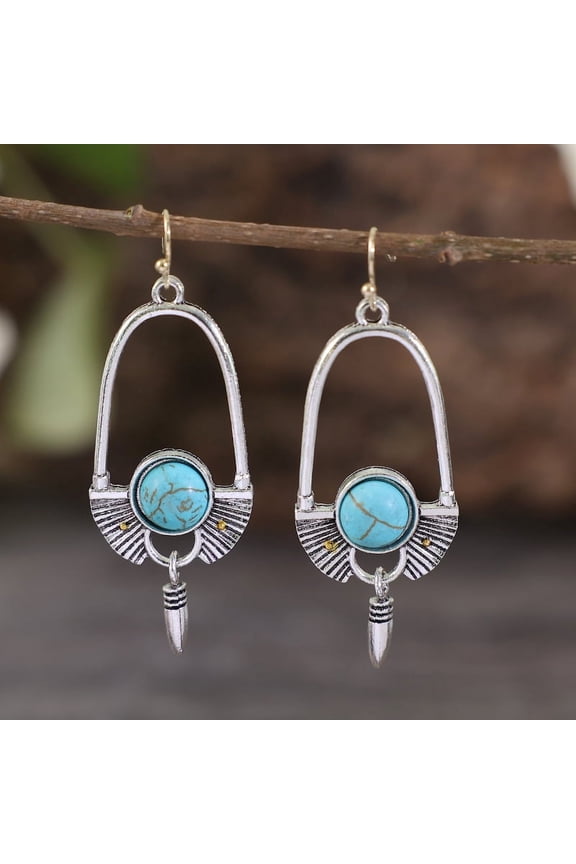 Boho Turquoise Dangle Drop Earrings for Women, Ethnic Bohemian Vintage Hippie Jewelry Gift(Blue)