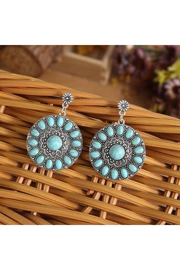 Boho Turquoise Dangle Drop Earrings for Women, Ethnic Bohemian Vintage Hippie Jewelry Gift(Blue)