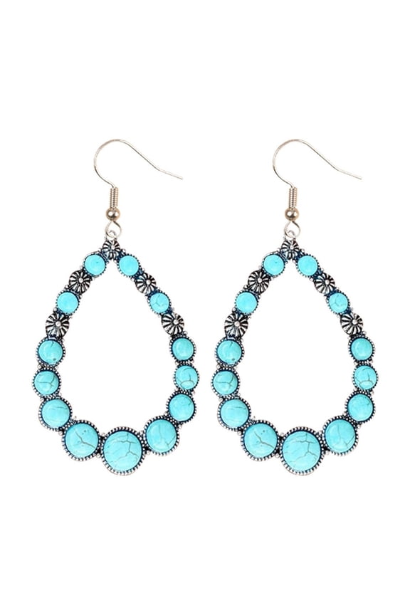 Boho Turquoise Dangle Drop Earrings for Women, Ethnic Bohemian Vintage Hippie Jewelry Gift(Blue)