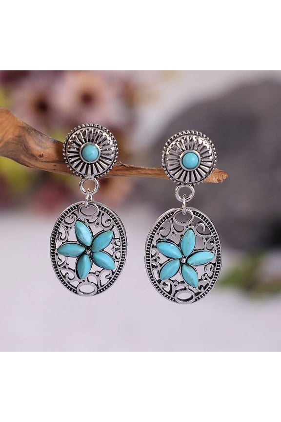 Boho Turquoise Dangle Drop Earrings for Women, Ethnic Bohemian Vintage Hippie Jewelry Gift(Blue)