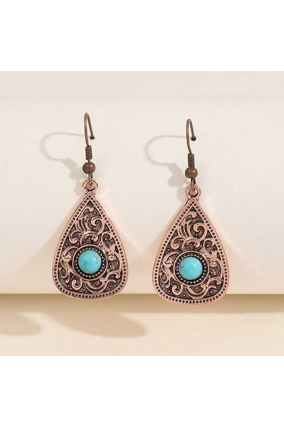 Boho Turquoise Dangle Drop Earrings for Women, Ethnic Bohemian Vintage Hippie Jewelry Gift(Brown)