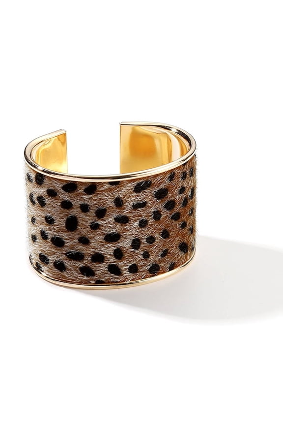 Bold Leopard Print Wide Acrylic Bangle, Single Piece Statement Jewelry with Trendy Animal Print Flair ,L02