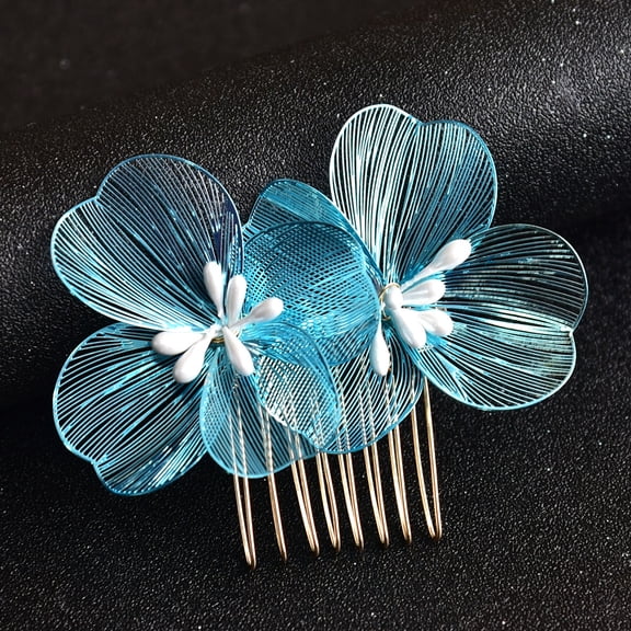 Zhuge Bridal Flower Wedding Hair Pins Crystal Pearl Hair Combs Clips Headpiece Gold Wedding Hair Accessories Jewelry with Rhinestone for Brides Bridesmaids Women Girls (Blue)