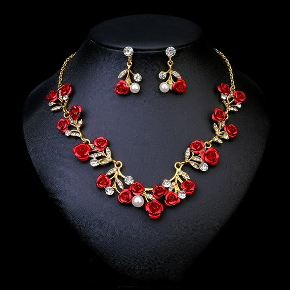 Zhuge Bridal Teardrop Cluster Rhinestone Jewelry Set for Women Necklace Earrings Wedding-A11