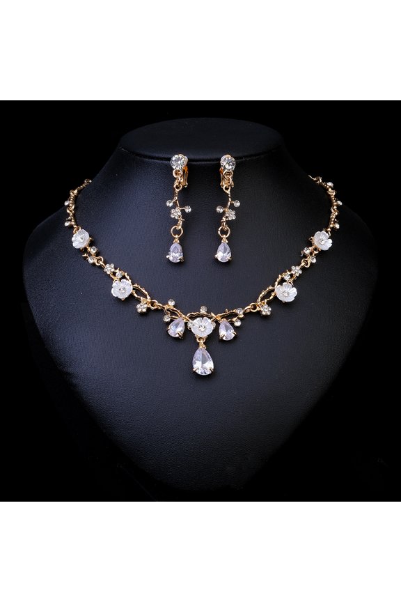 Bridal Teardrop Cluster Rhinestone Jewelry Set for Women Necklace Earrings Wedding-A12