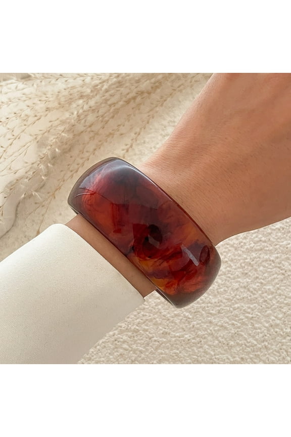 Brown Bold Circular Chunky Acrylic Resin Bangle, Single Piece Statement Wristband Bracelet with Glossy Finish