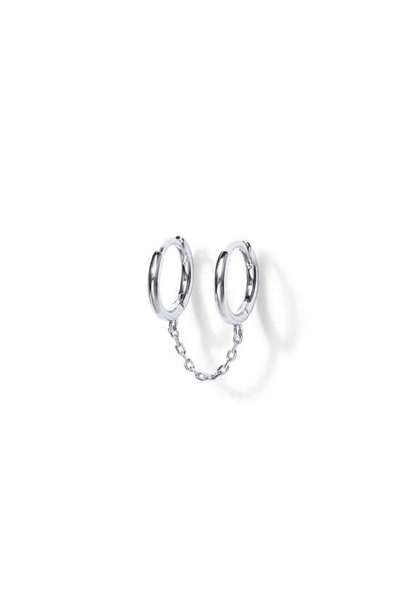 Chain Earrings for Women | Double Piercing Dangle Chain Huggie Hoop EarringsSilver A