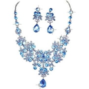 Zhuge Charm Wedding Bridal Crystal Necklace Earrings Jewelry Set Fine Rhinestone Womens Prom Jewelry Statement Blue