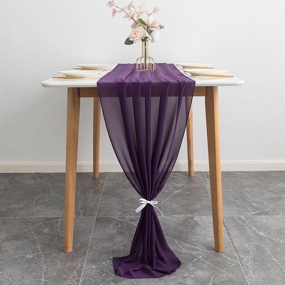 Zhuge Chiffon Table Runner Sheer Wedding Table Runner 28.3x120 Inches Romantic Tulle Table Runner for Wedding Decor Birthday Party Bridal Table Decoration 1 Pack ,Dark Purple