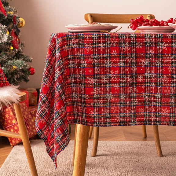 Zhuge Christmas Plaid Tablecloth Rectangle Table Cover for Farmhouse Christmas Party Decoration-Red grid snowflakes-SIZE B:35*35inch