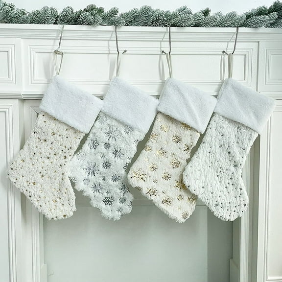 Zhuge Christmas Stockings 4 Pack 18.9 Inch,Velvet Faux Fur Xmas Stocking for Family, Country Rustic Personalized Holiday Indoor DecorationsWhite