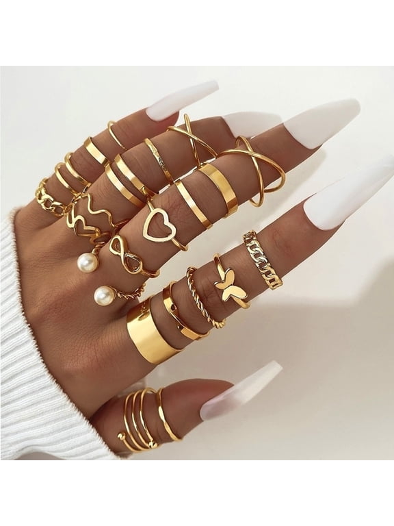 Chunky Rings Set for Women Gold Plated Thick Dome Stackable Open Rings Trendy Dainty Minimalist Jewelry GiftsGolden