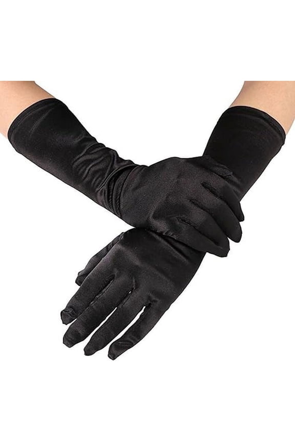 Classic Adult Size Long Opera Length Satin Gloves 15"Black