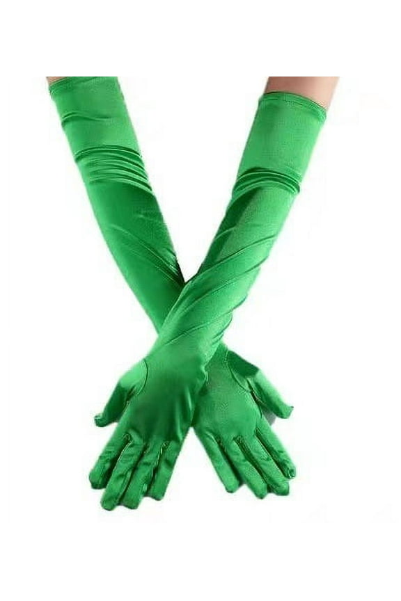 Classic Adult Size Long Opera Length Satin Gloves 21.7"Green