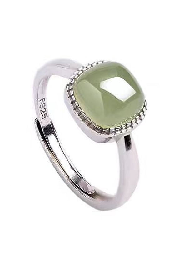 Classical Natural Green jade Stone Ring,Dainty Elegant 925 Sterling Silver Real Genuine Oval Gemstone Crystal Quartz Ring Jewelry for Women