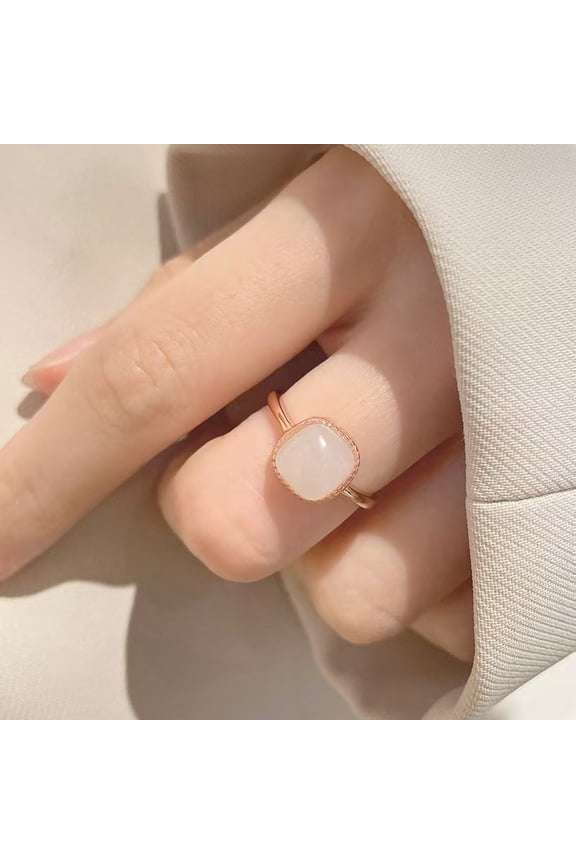 Classical Natural White jade Stone Ring,Dainty Elegant 925 Sterling Silver Real Genuine Oval Gemstone Crystal Quartz Ring Jewelry for Women