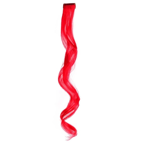 Zhuge Colored Hair Extensions 6 PCS 18 Inch Clip in Hair Extensions Rainbow One Color Party Highlight Long Wavy Synthetic Hairpiece for Women Gifts Party,Red