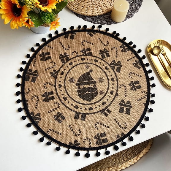 Zhuge Cotton Heat Resistant Placemats, Dining Room Table Mats, Protect Surfaces,Non-Slip Washable Table MatsKitchen Decor AccessoriesSet of 6, Size 14.96inBlack B01