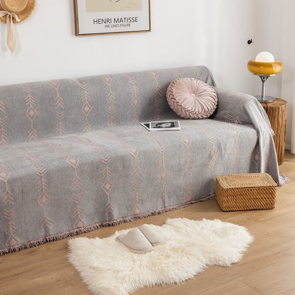Zhuge Couch Cover Chenille Sofa Covers Jacquard Weave Sofa Towel Cover for Living Room Sofa Easy Fit Washable Furniture Sofa Protector 70.87*51.18inch (Grey Pink)