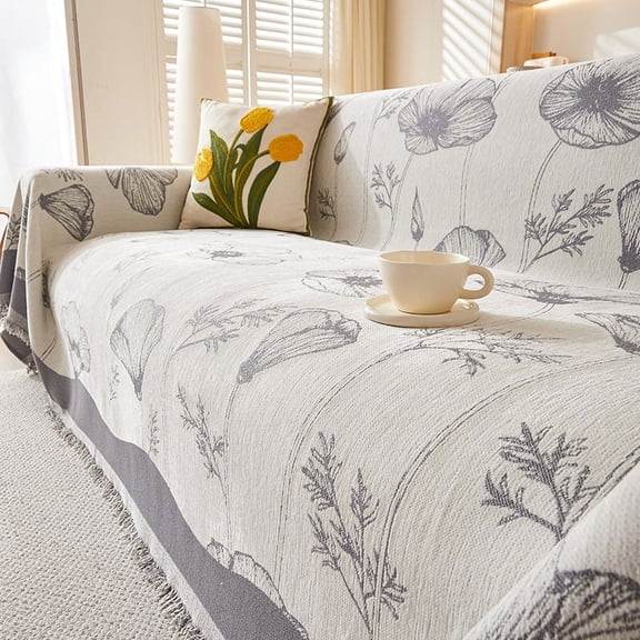 Zhuge Couch Cover Chenille Sofa Covers All Seasons Sofa Towel Cover for Living Room Sofa Easy Fit Washable Furniture Sofa Protector (70.87*118.11inch,Grey）