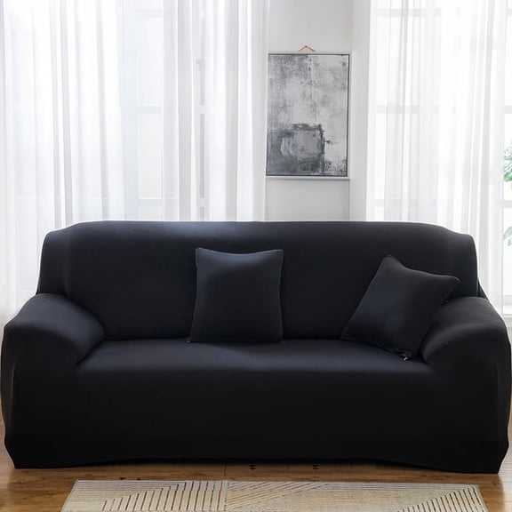 Zhuge Couch Cover for Living Room, 2 Seater Stretch Furniture Protector Dust-Proof Loveseat Cover All-Inclusive Cover Furniture Protector Chair Covers for Living Room （Black）