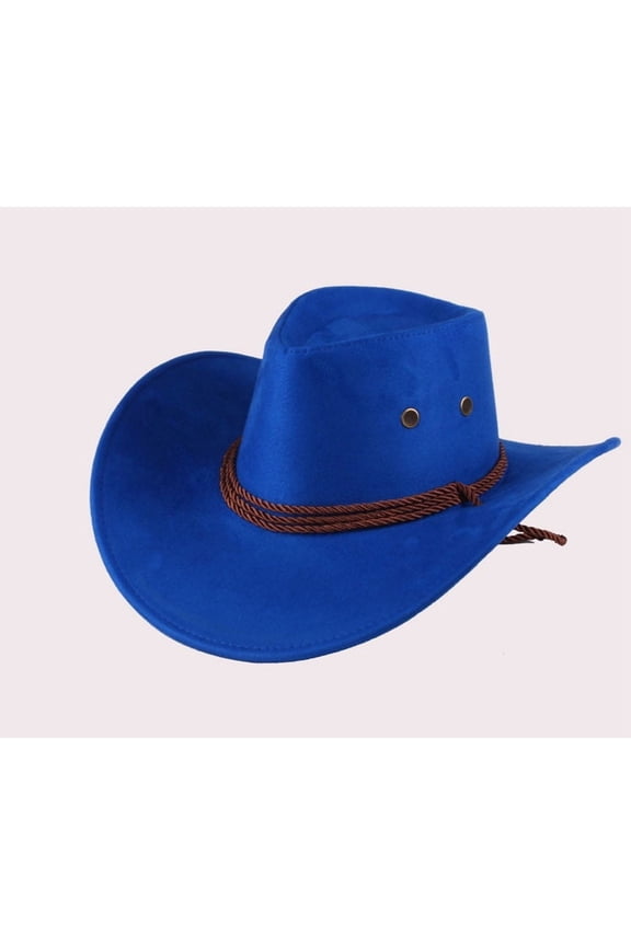 Cowboy Hat for Men Women Roll Up Wide Brim Fedora Cowgirl Hat Faux Felt Hat with Strap,Royal Blue