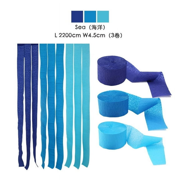 Zhuge Crepe Paper Streamers 3 Rolls , Pack of Light BlueBlueDark Blue Crepe Paper for Birthday Decorations, Baby Shower Decorations (1.8 Inch x 72 Ft/Roll)