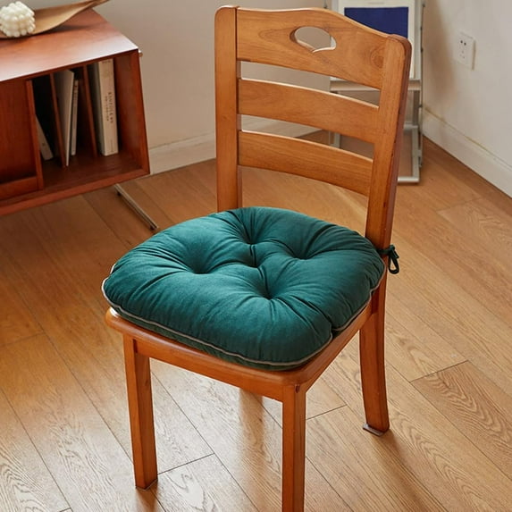 Zhuge Cushion Soft Velvet Chair Cushion with Ties, Solid Color for Kitchen Office,Dark Green,16.5"x16"